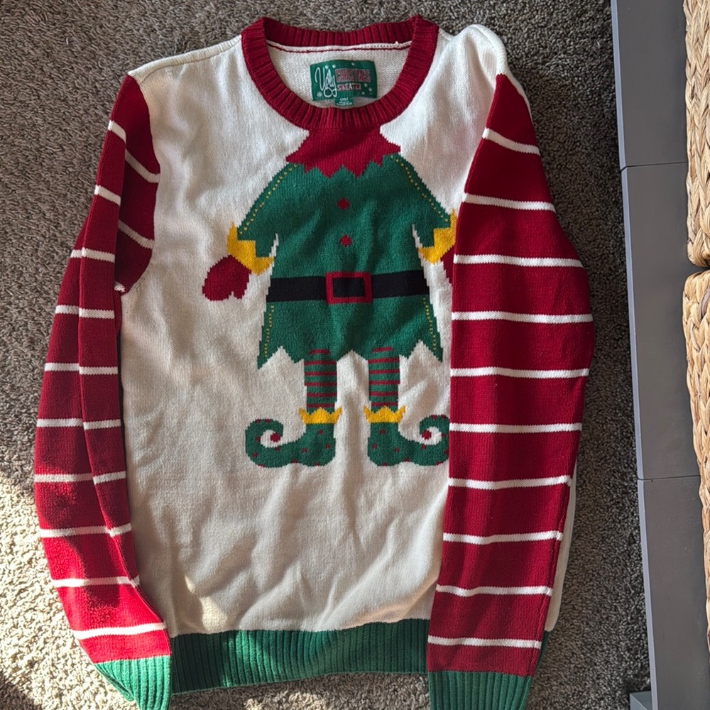 Festive Elf Crewneck Sweater - Red, Green, White